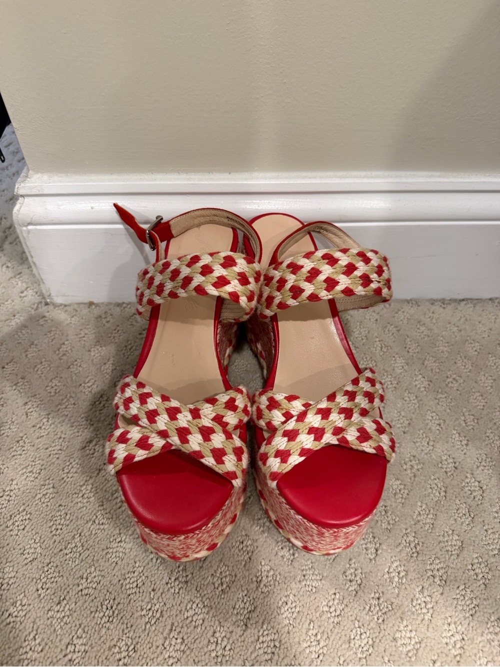Free People Red and Cream Braided Platform Sandals